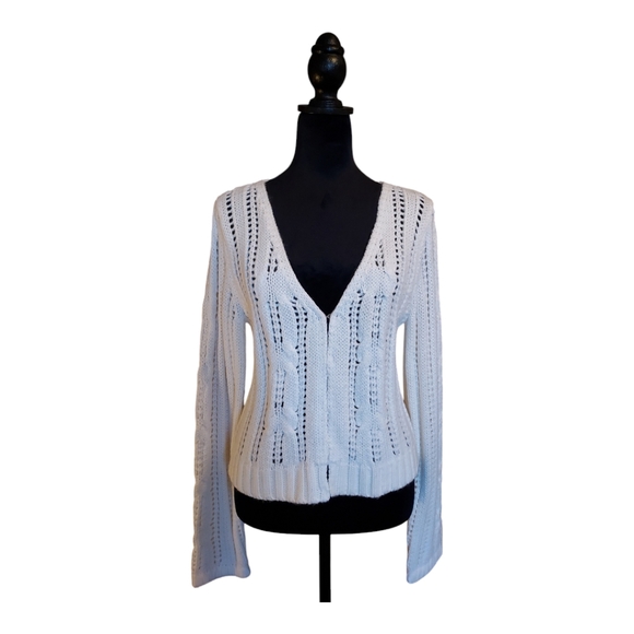 Vintage Trixie + LULU Ivory White Faux Fur Convertible Cardigan Sweater Size L - Picture 4 of 9